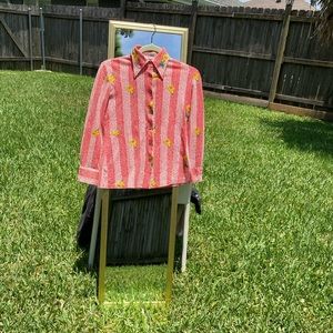 Vinatage Red & White Pattern Dagger Collar Blouse